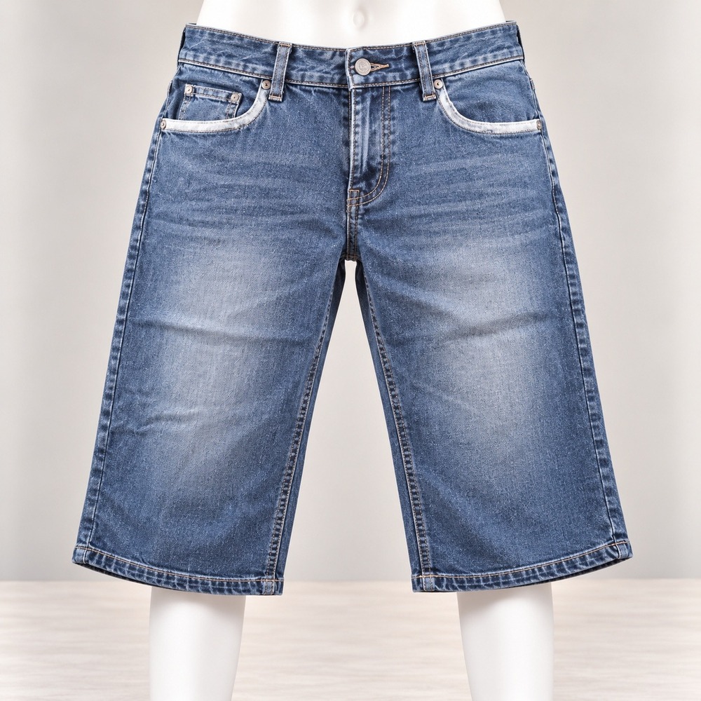 Sofia's Denim Bermuda Shorts Womens 14 Blue Rhinestone Embellished Stretch